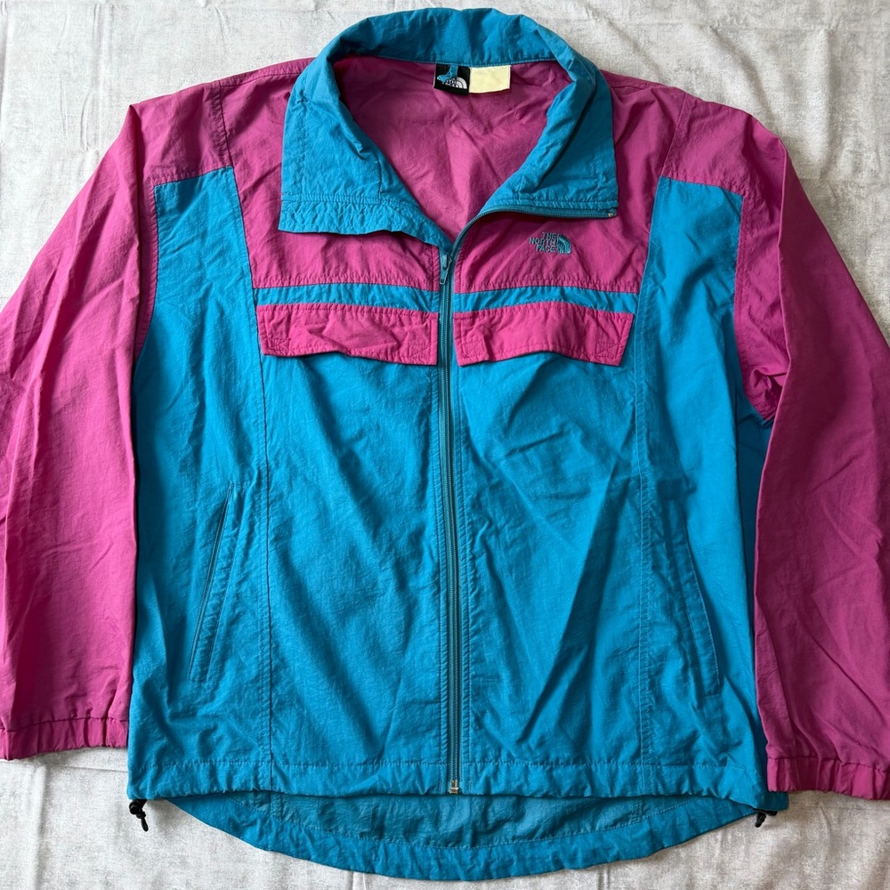 90s Vintage North Face Men's Medium Color Block Windbreaker Jacket Teal Magenta - Picture 2 of 11